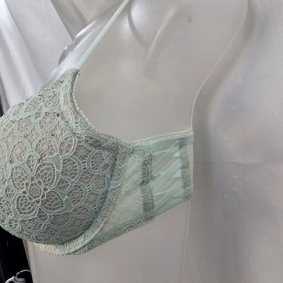 Victoria's Secret Dream Angels Green Lace Push-Up Bra 34C Rhinestone Demi UW - Picture 5 of 13